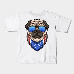 Cool American Pug Dog with Sunglasses Kids T-Shirt